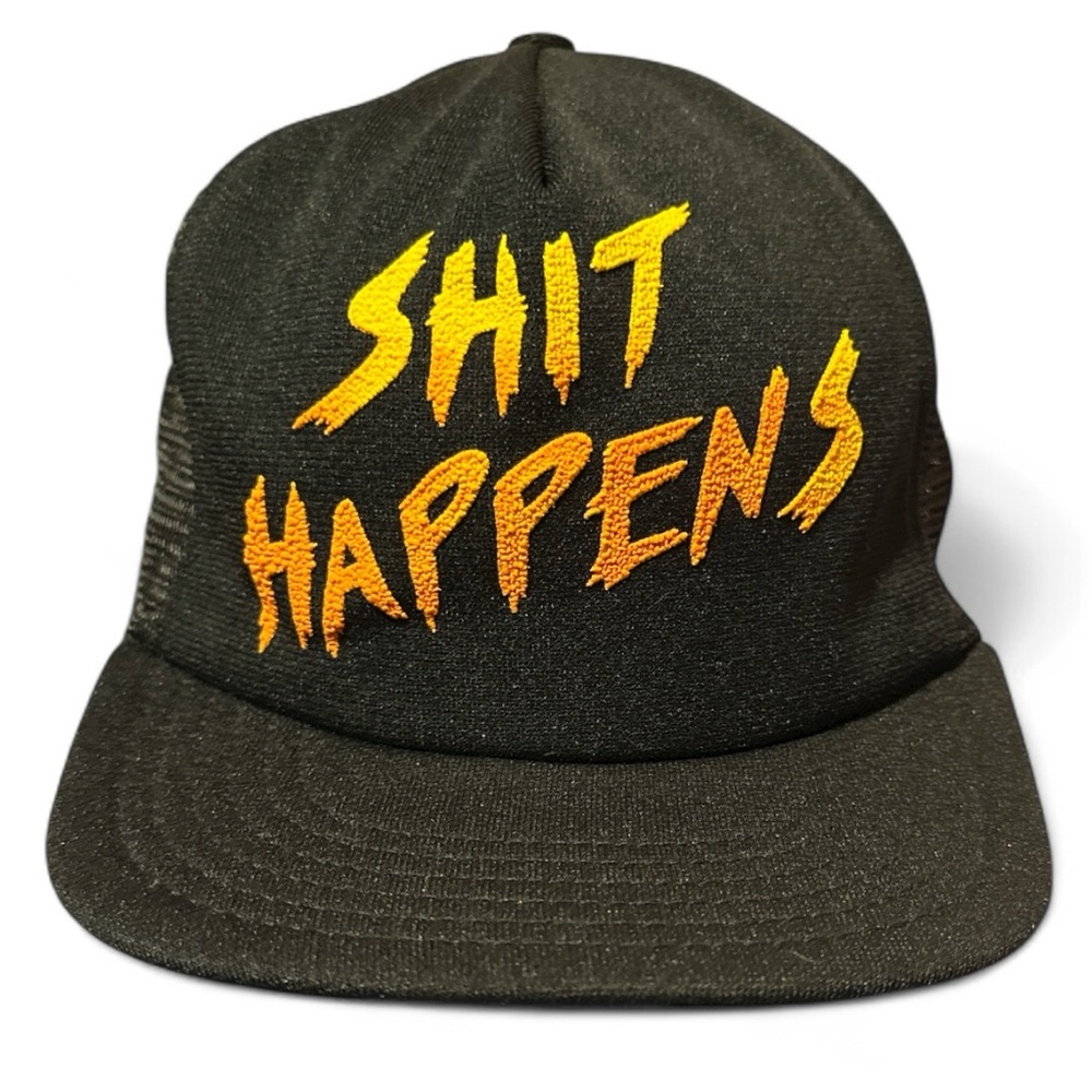 Vintage Black Cap with Bold Yellow and Orange Text